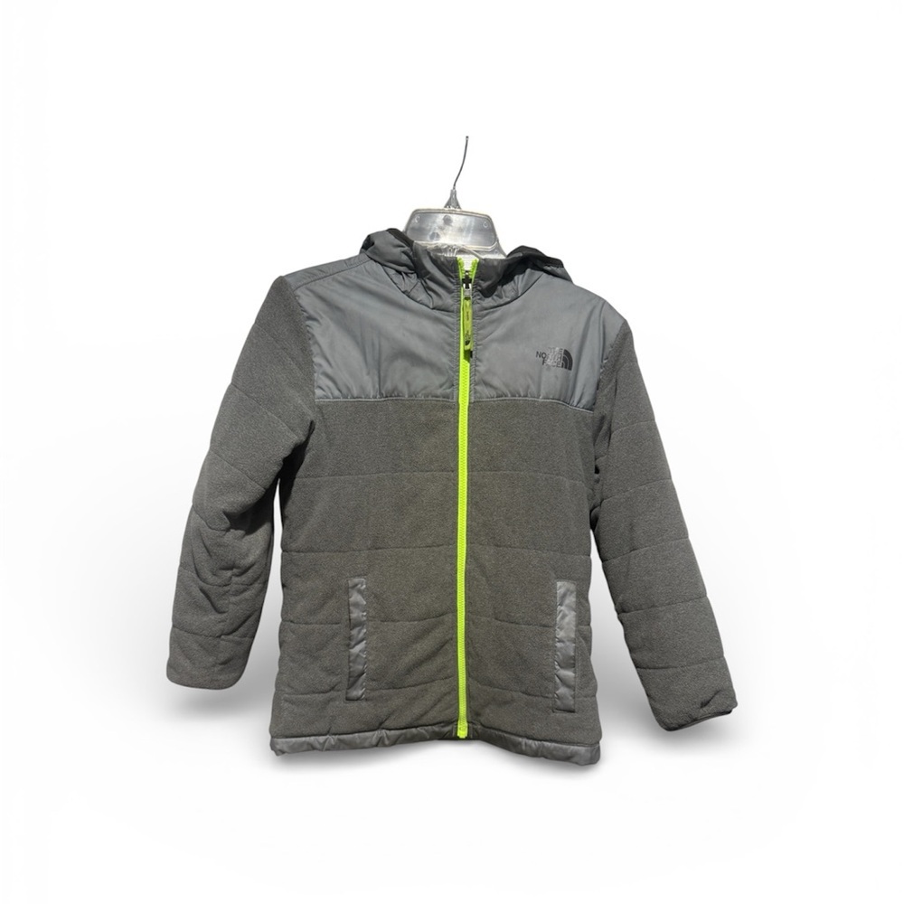 North Face Gray Hooded Jacket with Neon Accents reversible